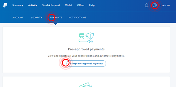 Screenshot der Paypal-Seite für genehmigte Zahlungen